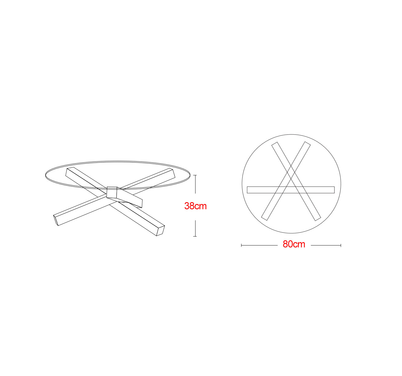 Table basse réplique Campfire en frêne naturel et verre trempé 15 mm