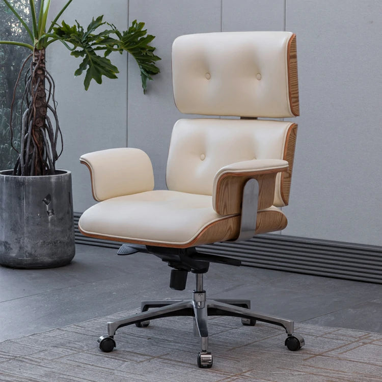 Eames Executive Office Chair white leather 45° angle