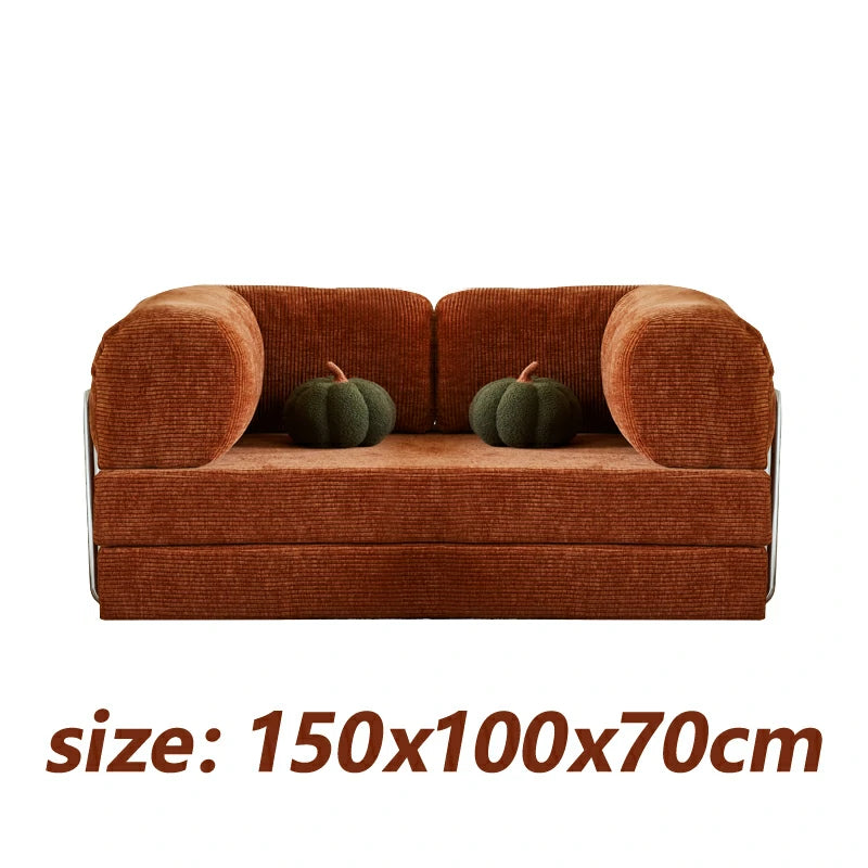 folding couch bed, small sectional sofa, Compression foam sofa,Orange Corduroy,150cm