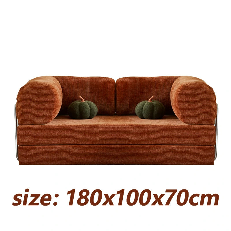 folding couch bed, small sectional sofa, Compression foam sofa,Orange Corduroy,180cm