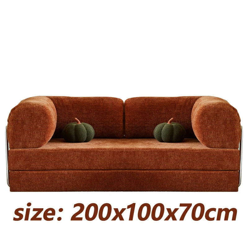 folding couch bed, small sectional sofa, Compression foam sofa,Orange Corduroy,200cm