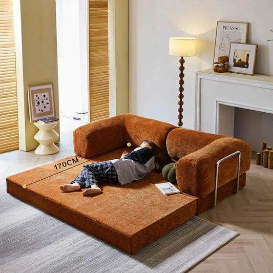 folding couch bed, small sectional sofa, Compression foam sofa,Orange Corduroy