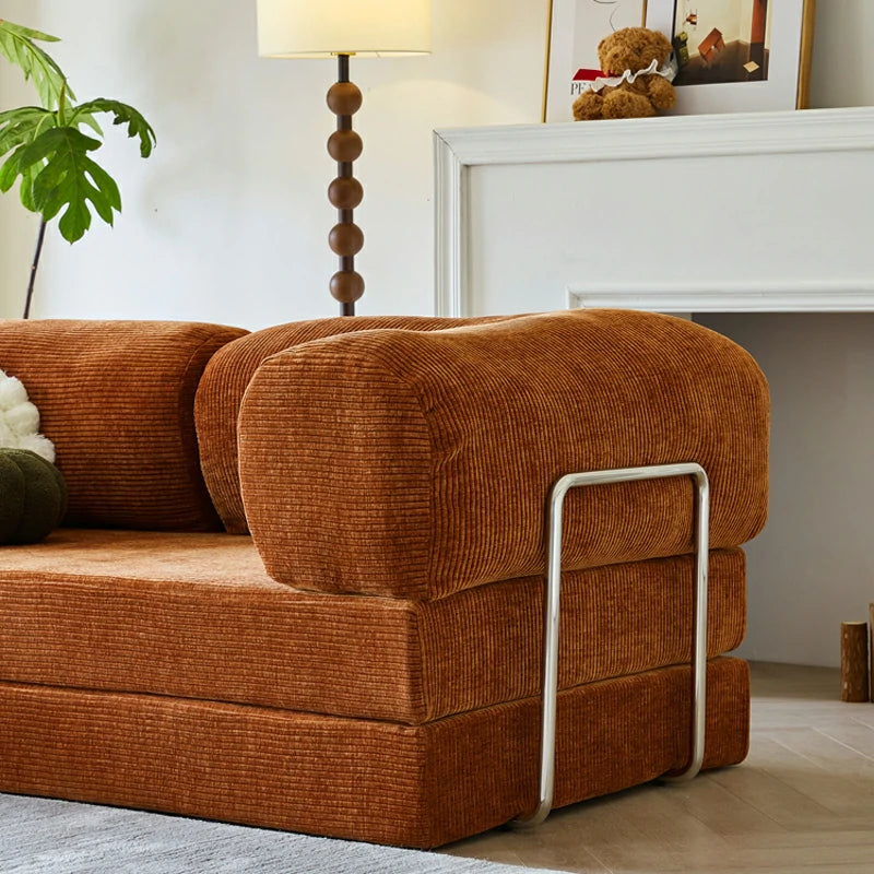 folding couch bed, small sectional sofa, Compression foam sofa,Orange Corduroy