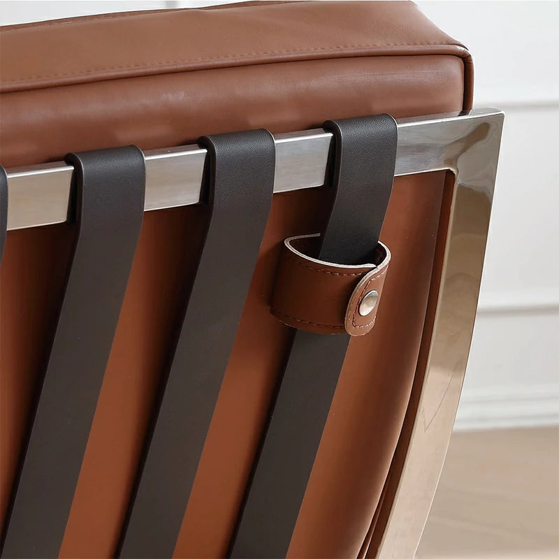 Barcelona Chair light brown leather close up