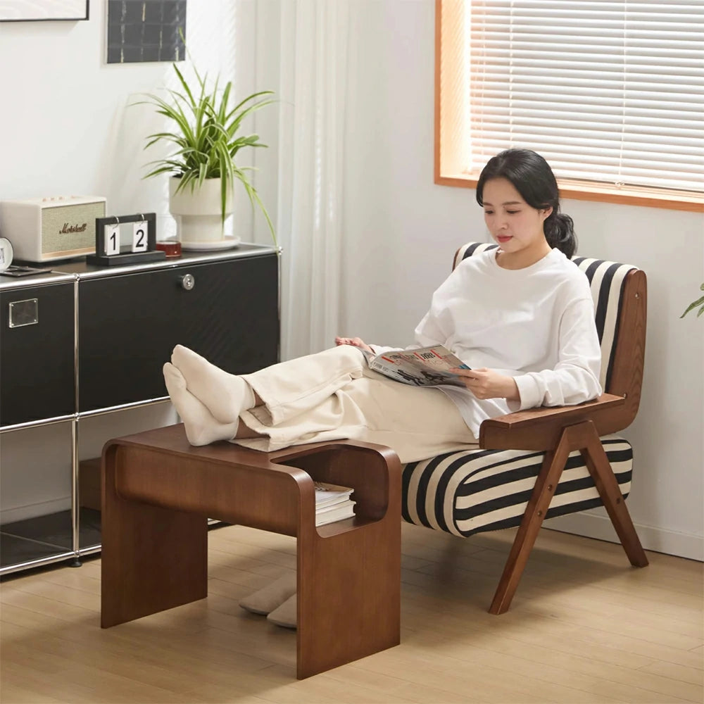 C-Shaped Natural Convertible Wood Side Table with Storage close up