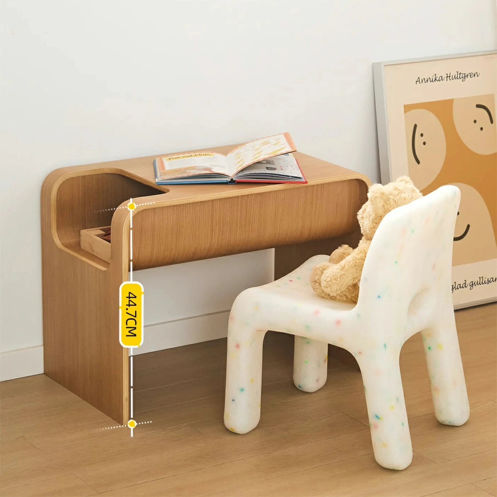 C-Shaped Natural Convertible Wood Side Table with Storage close up