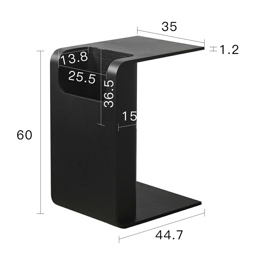 C-Shaped Natural Convertible Wood Side Table with Storage black