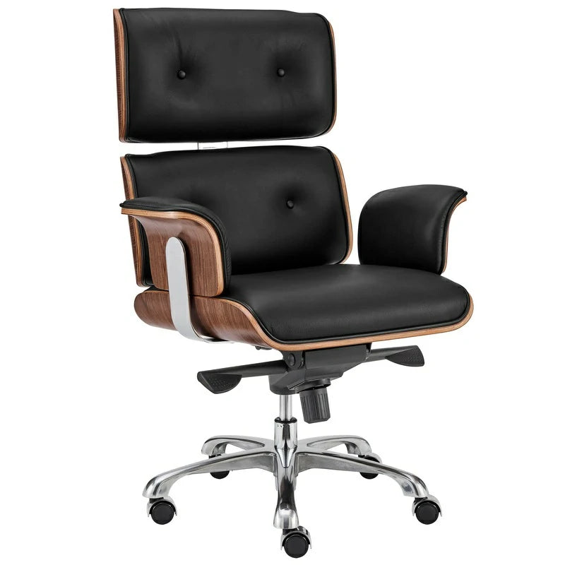 Eames Premium High Back Replica Office Chair (Walnut Black Leather