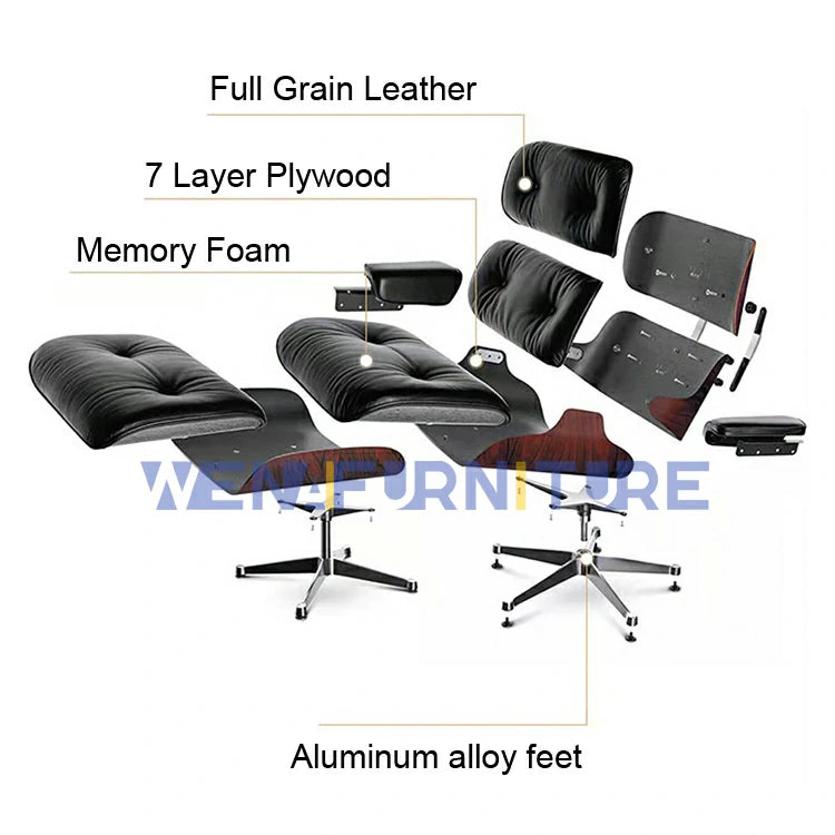 Eames lounge chair and ottoman Black Italian Leather Removable backpack