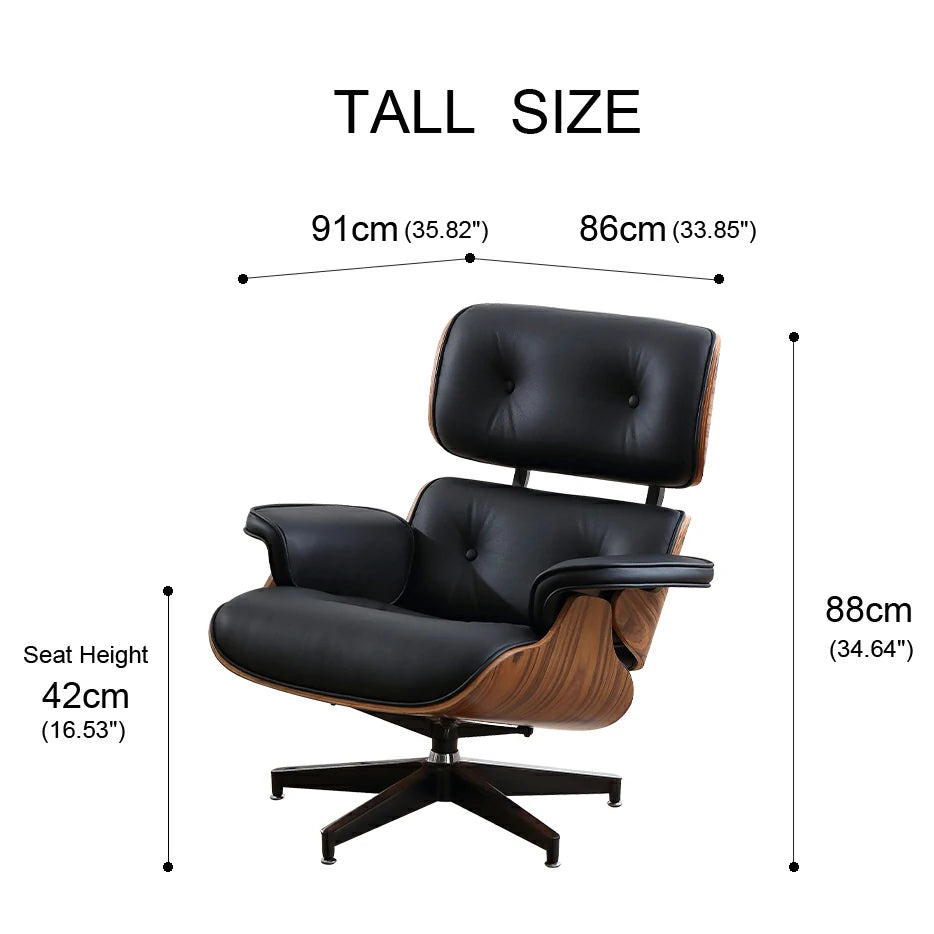 Réplica de sillón y otomana Eames en cuero italiano negro