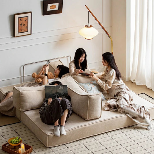 Teddy Compressible sofa Convertible foma Sofa Bed in a Box white chenille