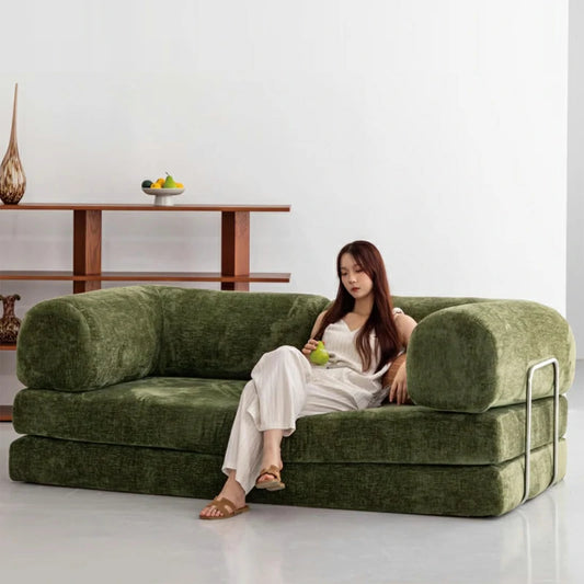 Compressible sofa Convertible foma Sofa Bed in a Box Green chenille