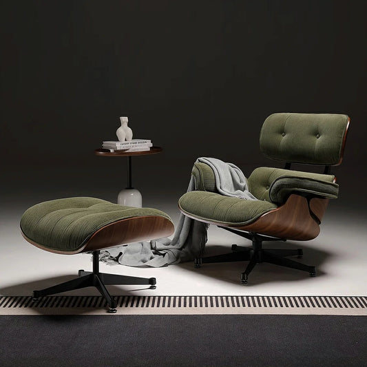 Fabric Eames LoungeChair Replica with walnut Veneer 45°
