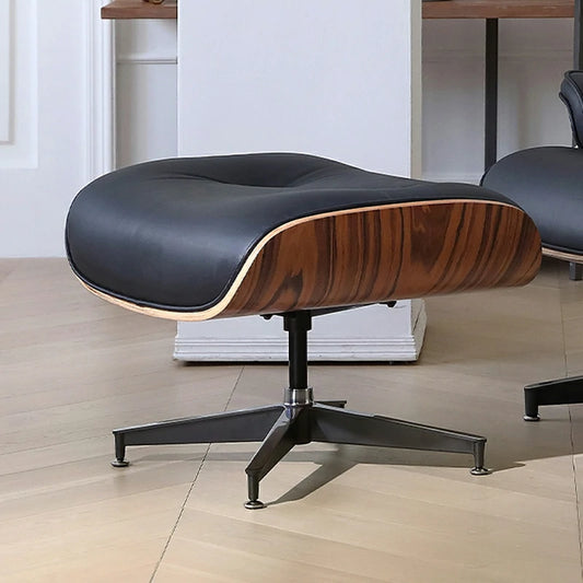 ottoman of Eames lounge chair Black full grain leather Replica