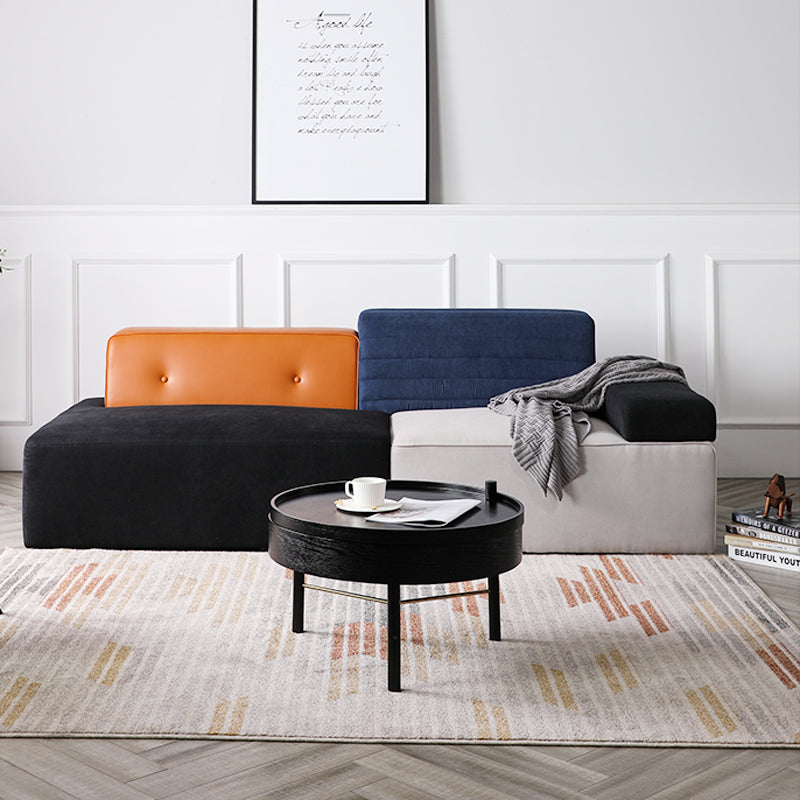 Modern Round Wood Rotating Tray Coffee Table with Storage & Metal Legs in black