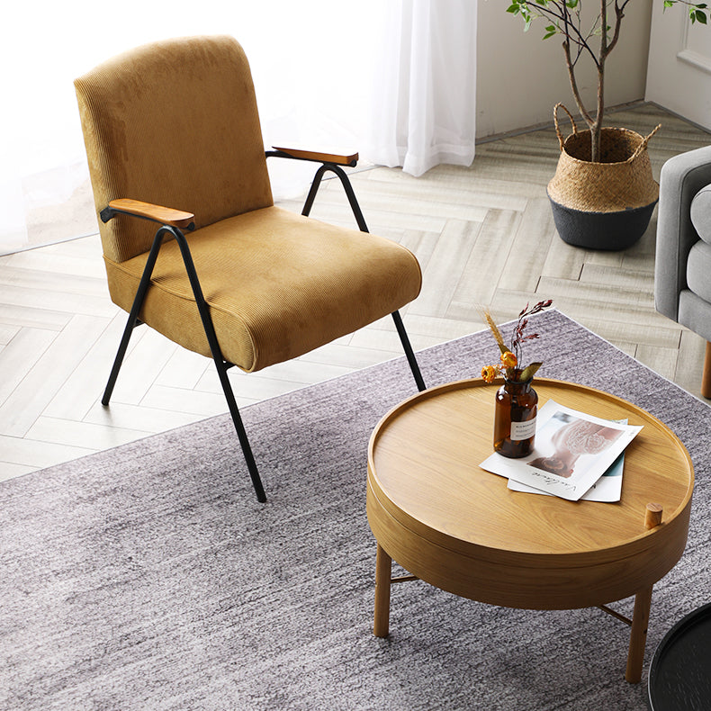 Modern Round Wood Rotating Tray Coffee Table with Storage & Metal Legs in nature