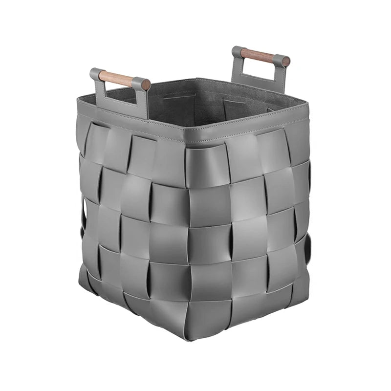 Handmade Leather Handle Basket woven Storage Basket