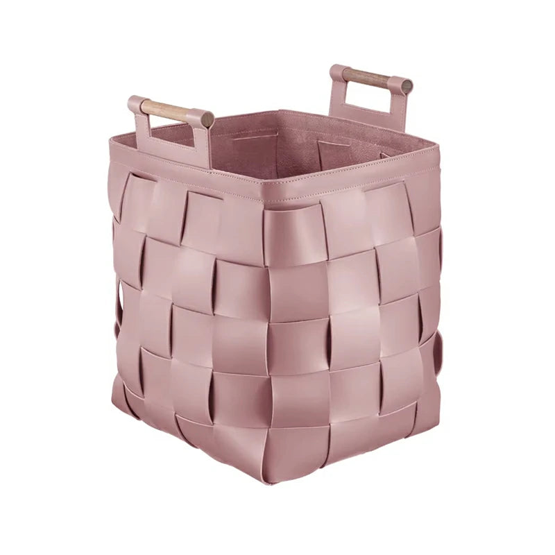 Handmade Leather Handle Basket woven Storage Basket