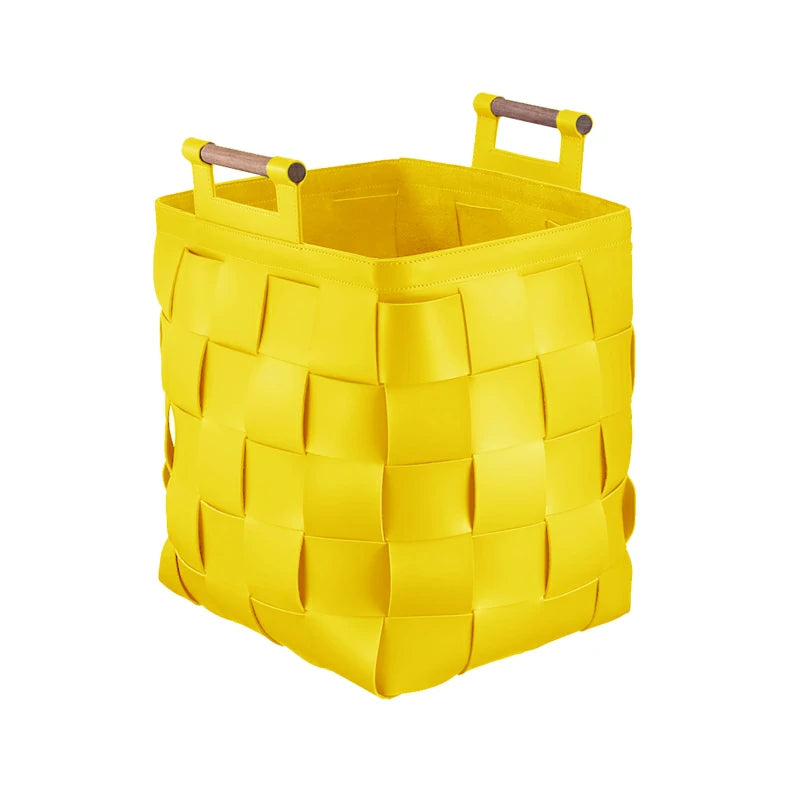 Handmade Leather Handle Basket woven Storage Basket