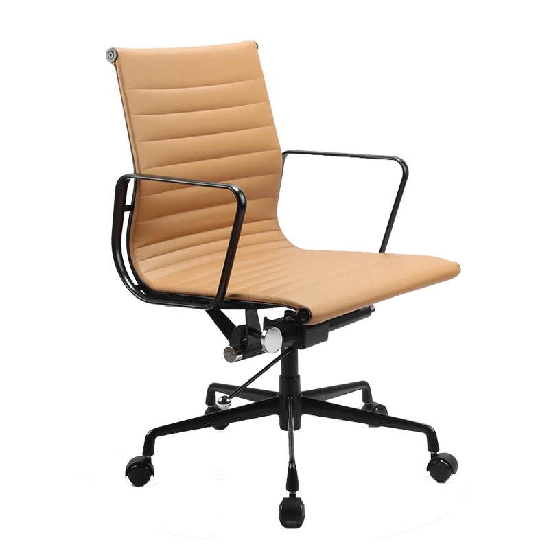 Replica Eames Mid Back Genuine Leather management Black Aluminium Office Chair