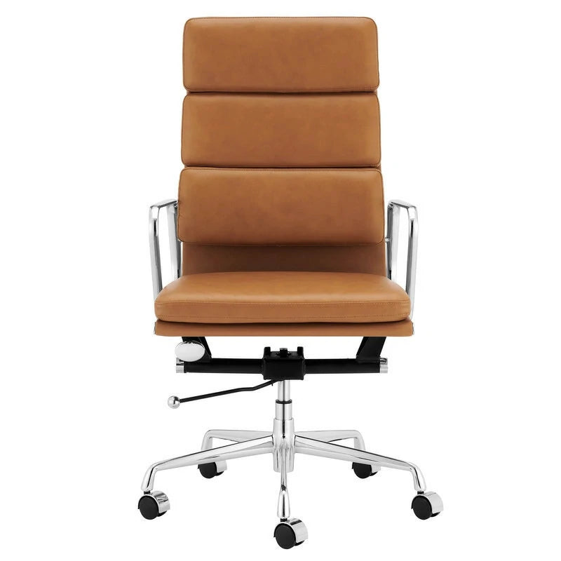 Eames executive office chair soft pad chair tan leather EA219 front side
