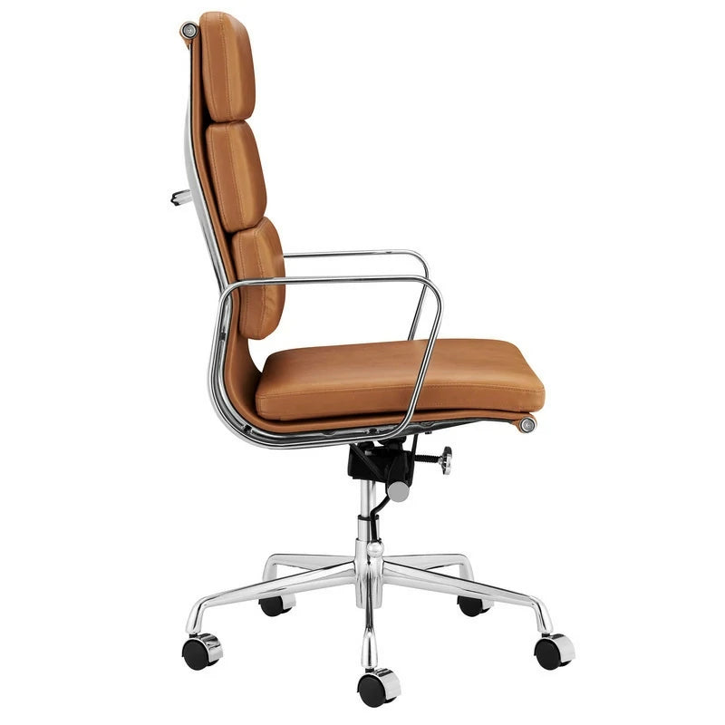 Eames executive office chair soft pad chair tan leather EA219 side angle