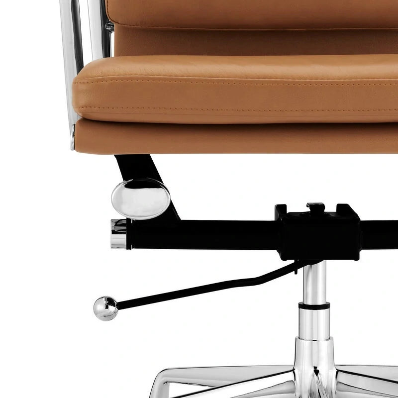 Eames executive office chair soft pad chair tan leather EA219 close up