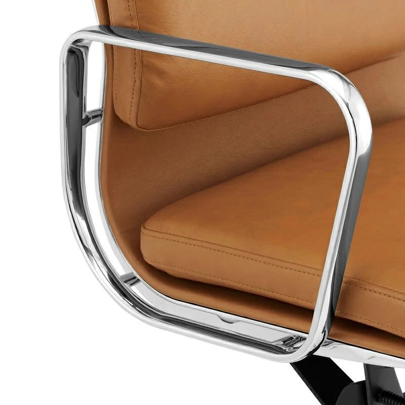 Eames executive office chair soft pad chair tan leather EA219 close up