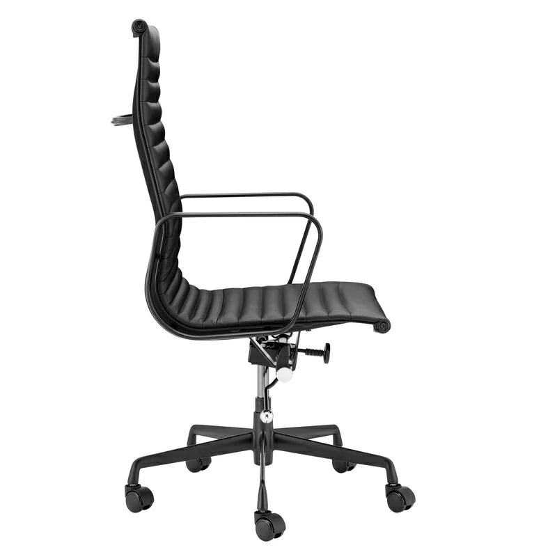 Eames executive office chair EA119 black frame black leather side angle