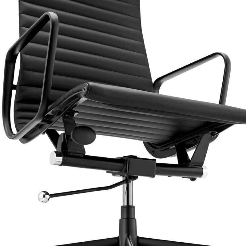 Eames executive office chair EA119 black frame black leather close up