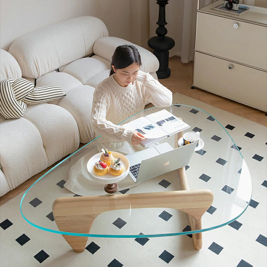 Replica Noguchi Coffee Table Glass Top - Natural Ash Timber
