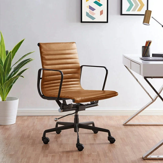 Eames executive office chair EA117 black Frame tan leather 45° angle