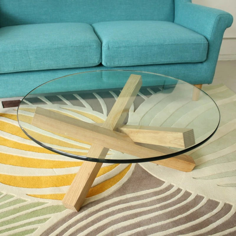 Table basse réplique Campfire en frêne naturel et verre trempé 15 mm