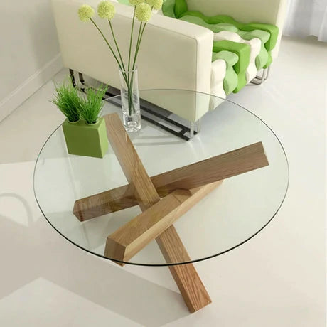 Table basse réplique Campfire en frêne naturel et verre trempé 15 mm