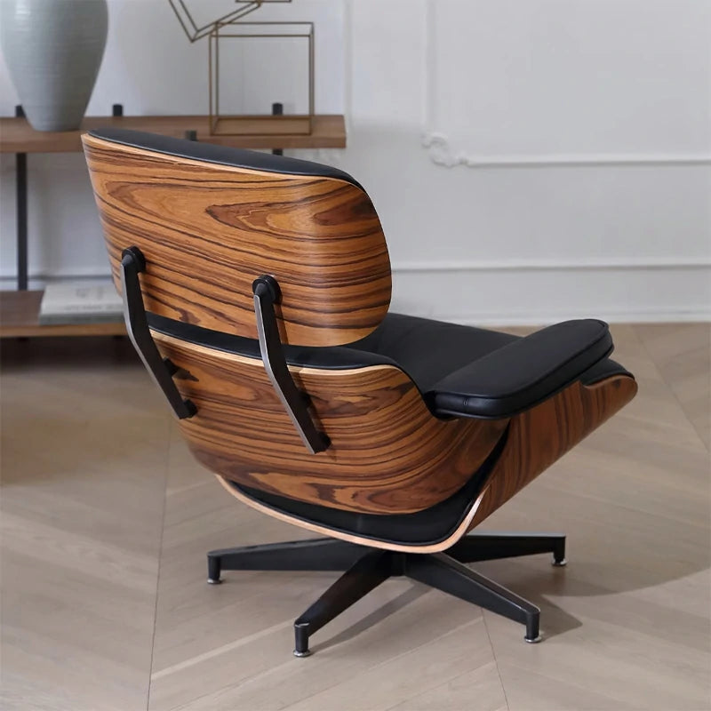 Eames lounge chair and ottoman Black Italian Leather Replica black side