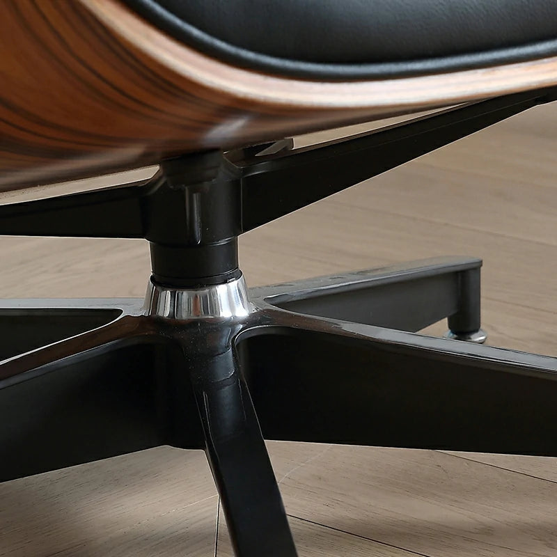 Eames lounge chair and ottoman Black Italian Leather Replica close up