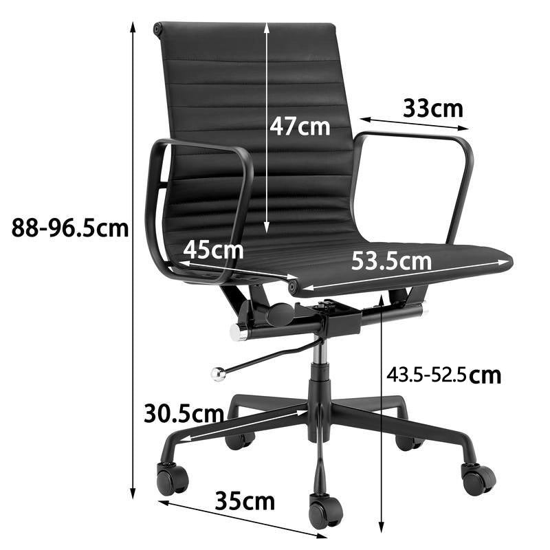 Replica Eames Mid Back Genuine Leather management Black Aluminium  Office Chair