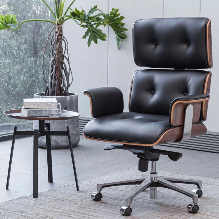 1. Eames Premium High Back Replica Executive Office Chair (Walnut Black Leather)