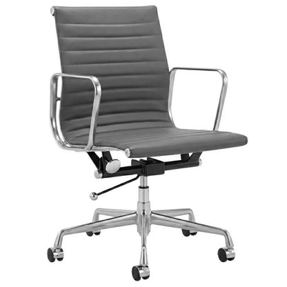 Réplique de la chaise de bureau à dossier bas en cuir noir de qualité supérieure de Charles Eames avec accoudoirs