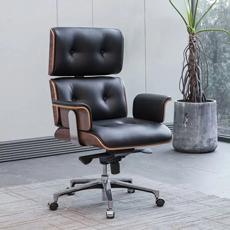 Eames Premium High Back Replica Executive Office Chair (Walnut Black Leather)