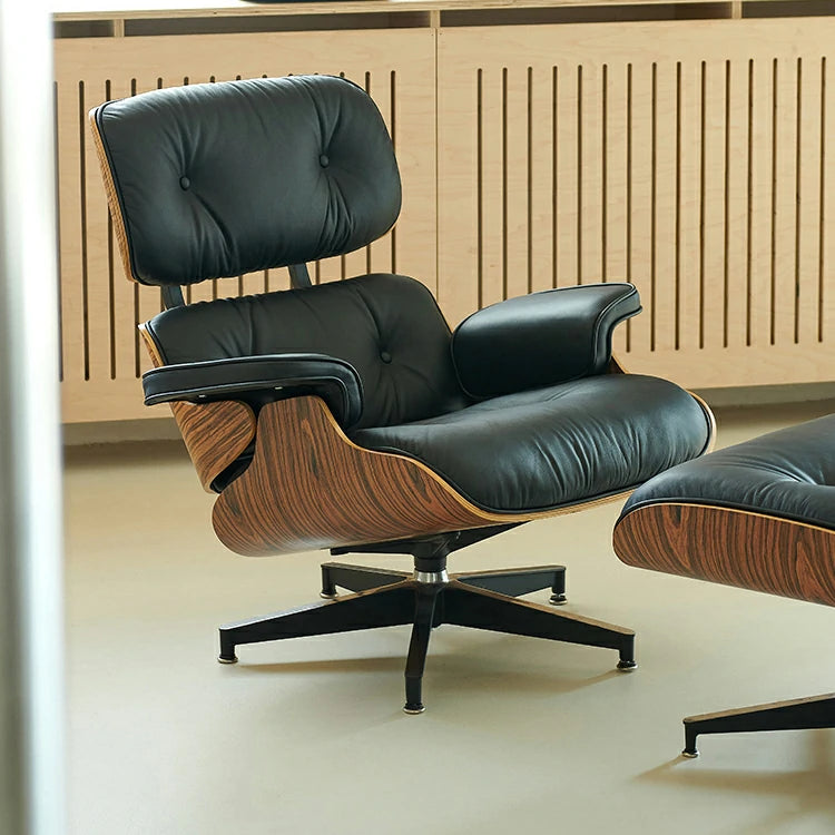 Eames lounge chair and ottoman Black Italian Leather Replica