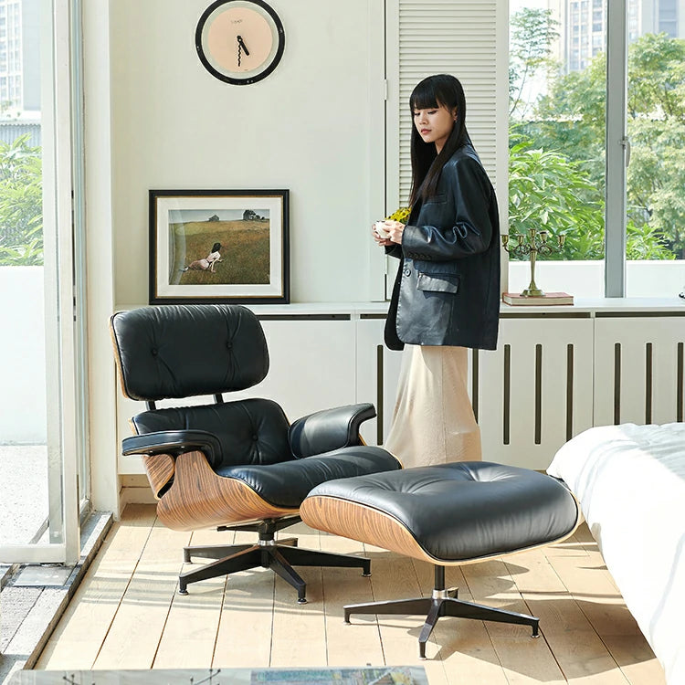 Eames lounge chair and ottoman Black Italian Leather Replica