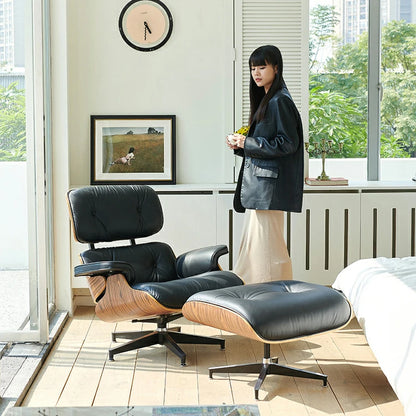 Eames lounge chair and ottoman Black Italian Leather Replica