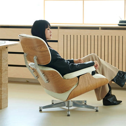 Eames Lounge Chair and ottoman Replica white leather Oak & Full Shine VT Feet