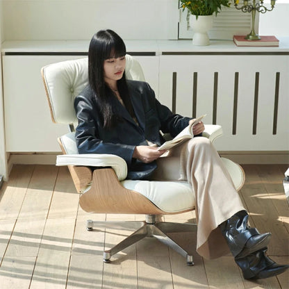 Fauteuil lounge et pouf Eames en cuir noir italien réplique