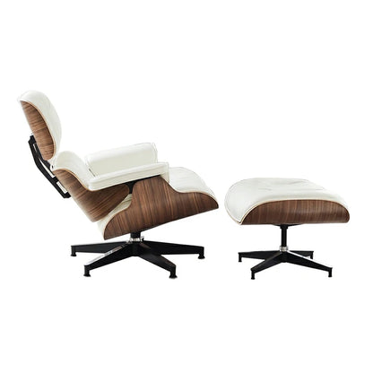 Fauteuil lounge et pouf Eames en cuir noir italien réplique