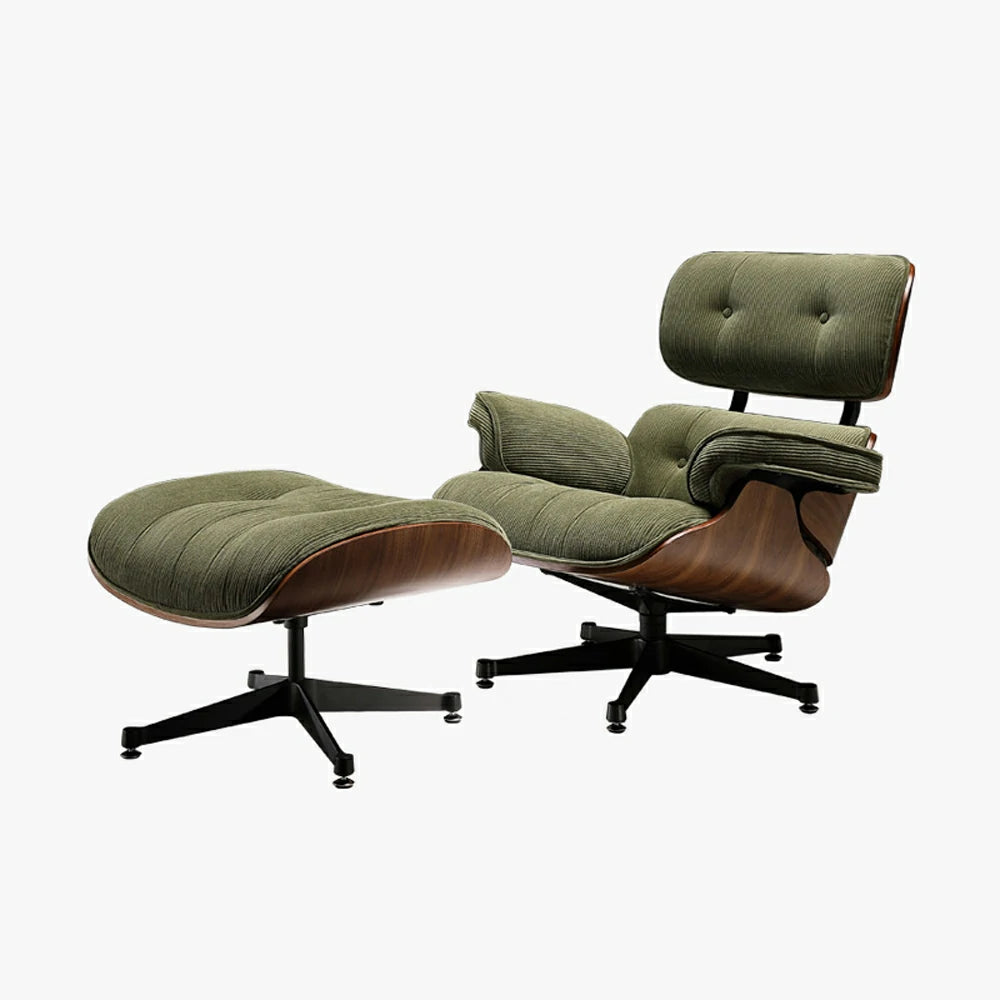 Eames Rocker Green Replica Eames Lounge Chair and Ottoman-walnut Veneer-Green Fabric ...
