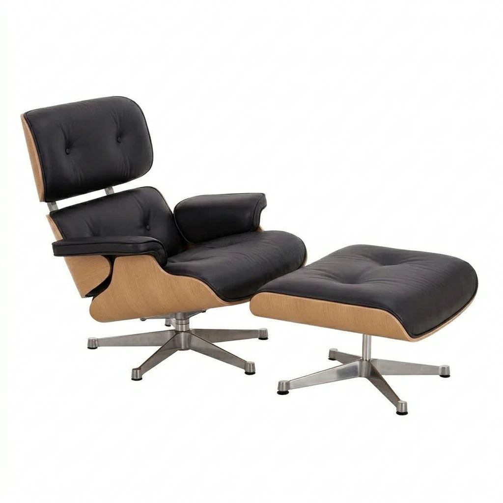 Eames lounge chair and ottoman Black full grain leather Replica