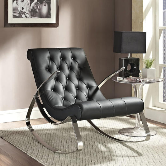 Modern Leather Rocking Lounge Chair  black
