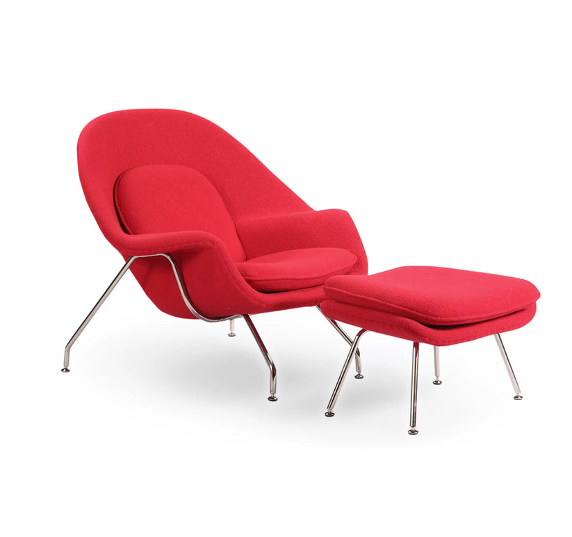 1. Replica Eero Saarinen Womb Chair and Ottoman in Red Fabric